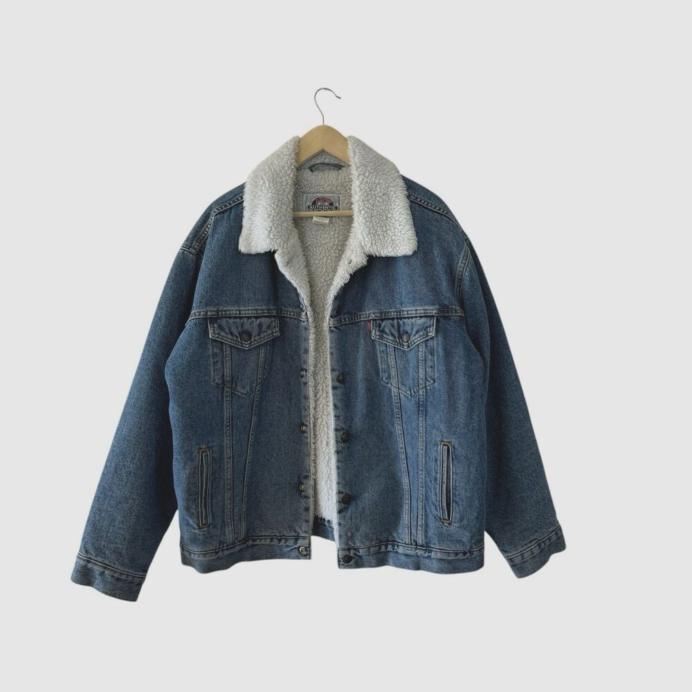 Vintage Levi's X-Large Denim Faux Sherpa Trucker Jacket Blue Jean Mens READ